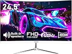 Gawfolk 24.5 Inch Gaming Curved Monitor Haut-parleurs intégrés, 3000R 120Hz blanc PC Écran complet HD 1080P, HDMI 2.0, VGA, Compatible avec le montage mural 75 * 75mm