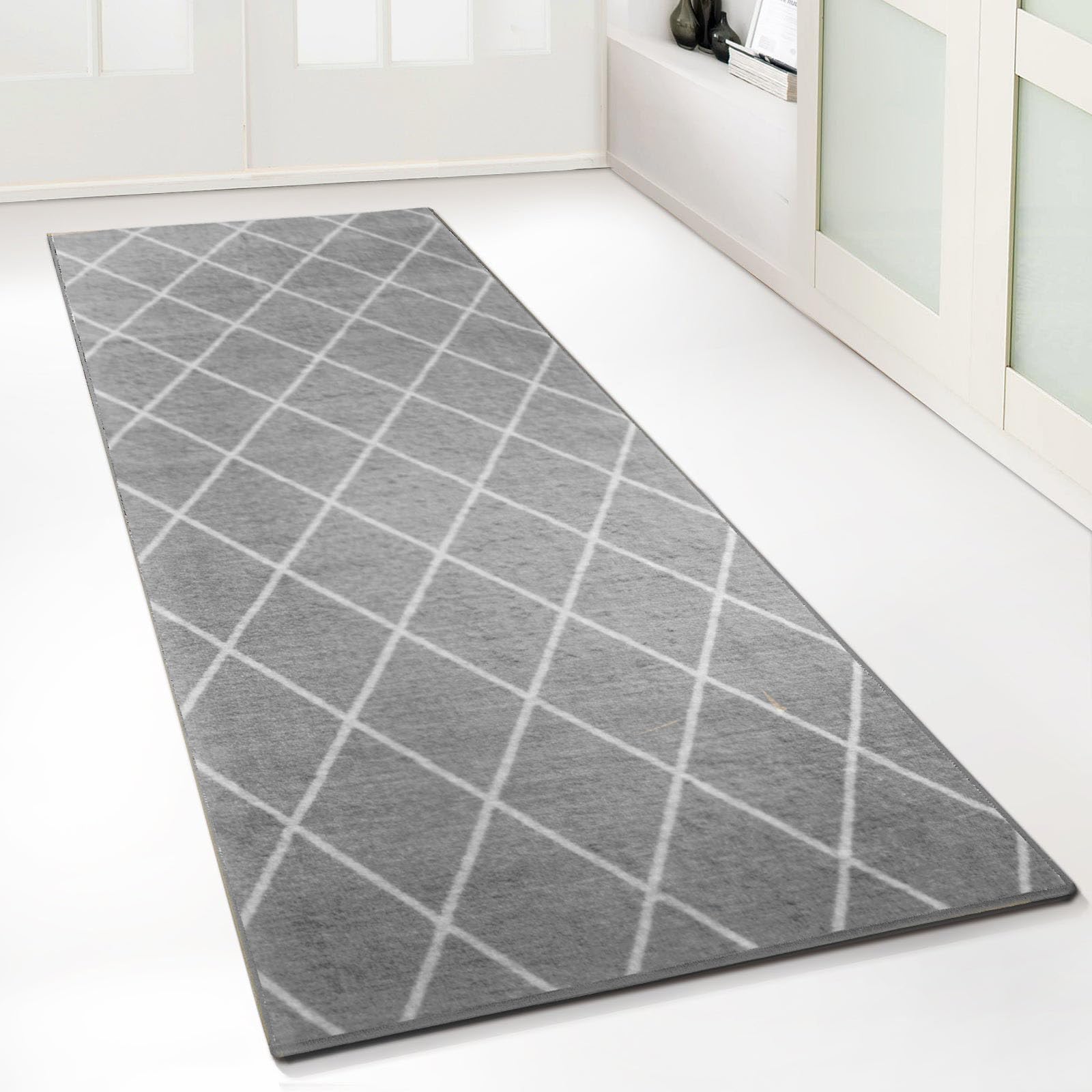 casa pura Passatoia con motivo - Tappeto su misura per cucina, corridoio e soggiorno - Cosenza Grigio (80 x 350 cm)