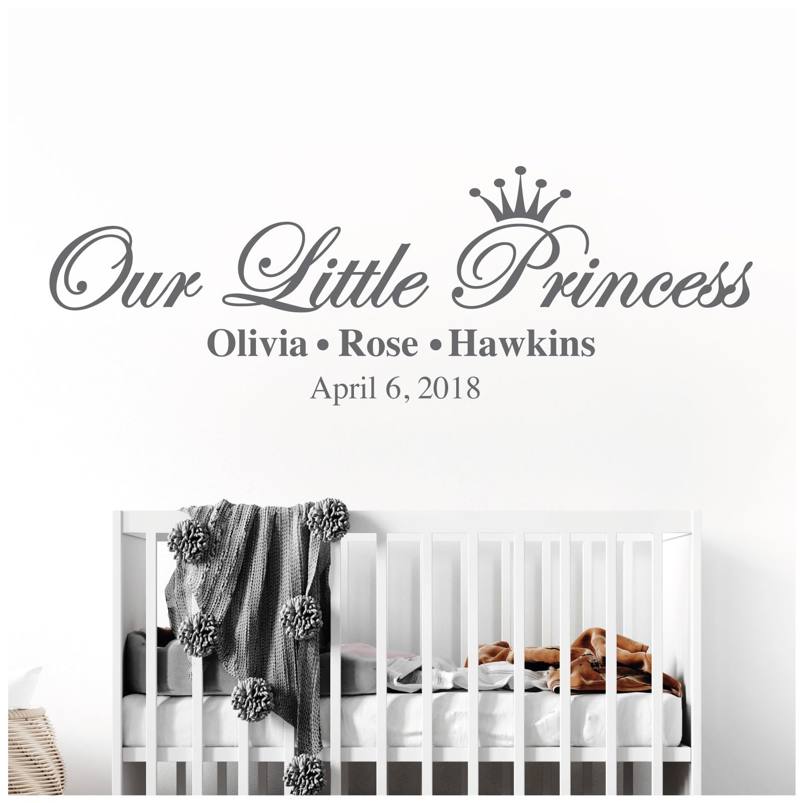 Our Little Princess, Names & Date of Birth - Baby Nursery Girls Wall Sticker [Large] [Dark Grey]