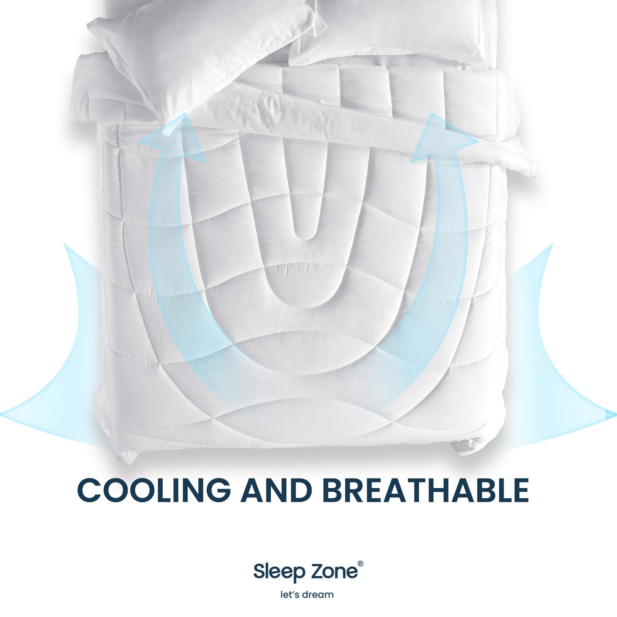 SLEEP ZONE Relleno de edredón, edredón reversible acolchado tamaño King, edredón suave para todas las estaciones, ropa de cama transpirable alternativa al plumón con 8 pestañas, 2 lados color blanco