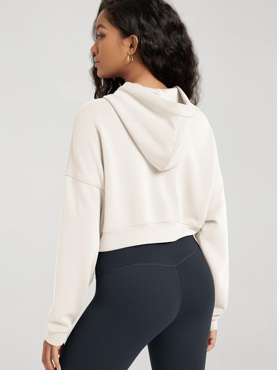 ODODOS Women's Modal Soft Full-Zip Cropped Hoodies with Pockets Long Sleeve Crop Casual Sweatshirts - Image 2