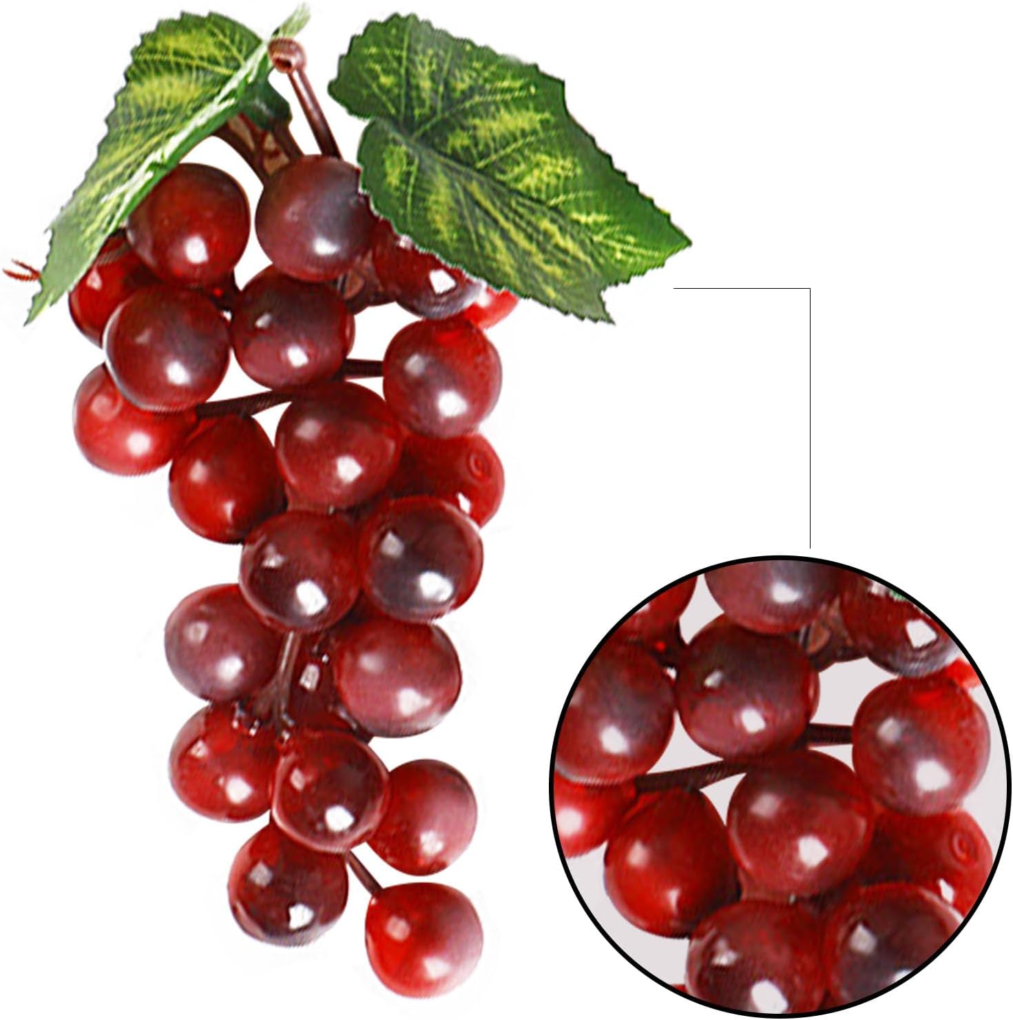 5 Bunches 24 Red Grapes Artificial Fruit Fake Grapes Faux Fruit for Home Kitchen Cabinet Party Wedding Decoration Photography Prop