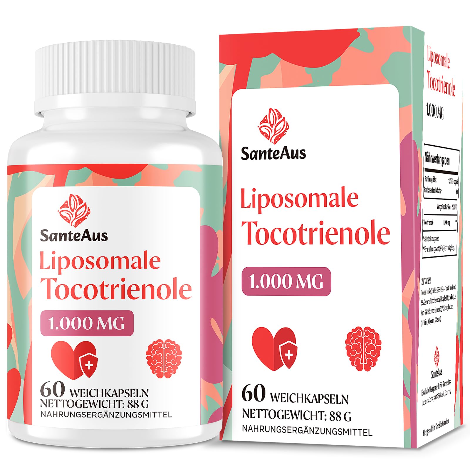Liposomale Tocotrienole 1000 mg – Vitamin E Kapseln hochdosiert ohne Soja – Tocotrienol Vitamin E Komplex, tocopherolfrei – Antioxidativer Zellschutz – 60 Softgels