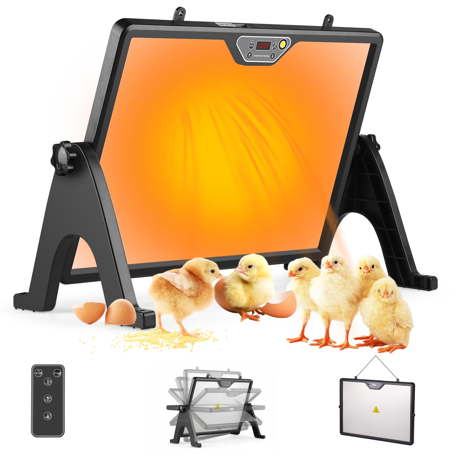 Plaque Chauffante Poussin 180W Double Face, Chauffage pour Poulailler avec Thermostat Réglable 30-75°C & Télécommande, Panneau Chauffant pour Élevage de Volailles, Sécurité
