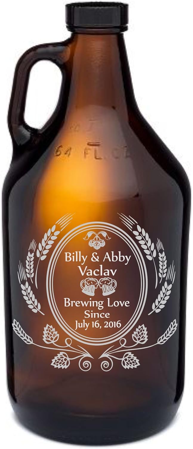 Personalized Etched Wedding Themed "Brewing Love" Beer Growler Wedding Gift