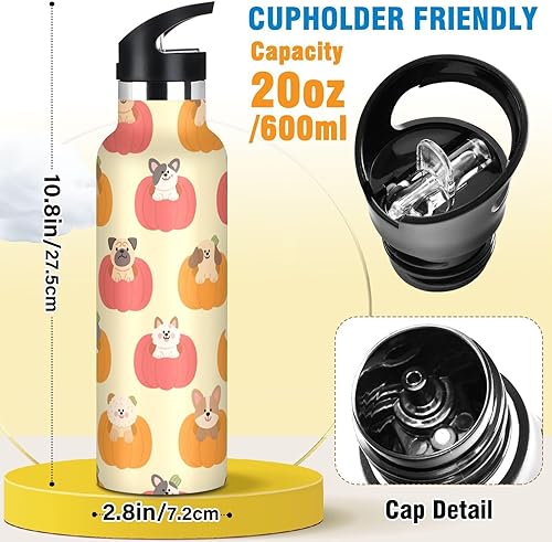 Miniatura 2 de Linda botella de agua con diseño de caricaturas de Halloween, diseño de calabaza, a prueba de fugas, sin BPA, con asa, doble pared aislada al vacío,