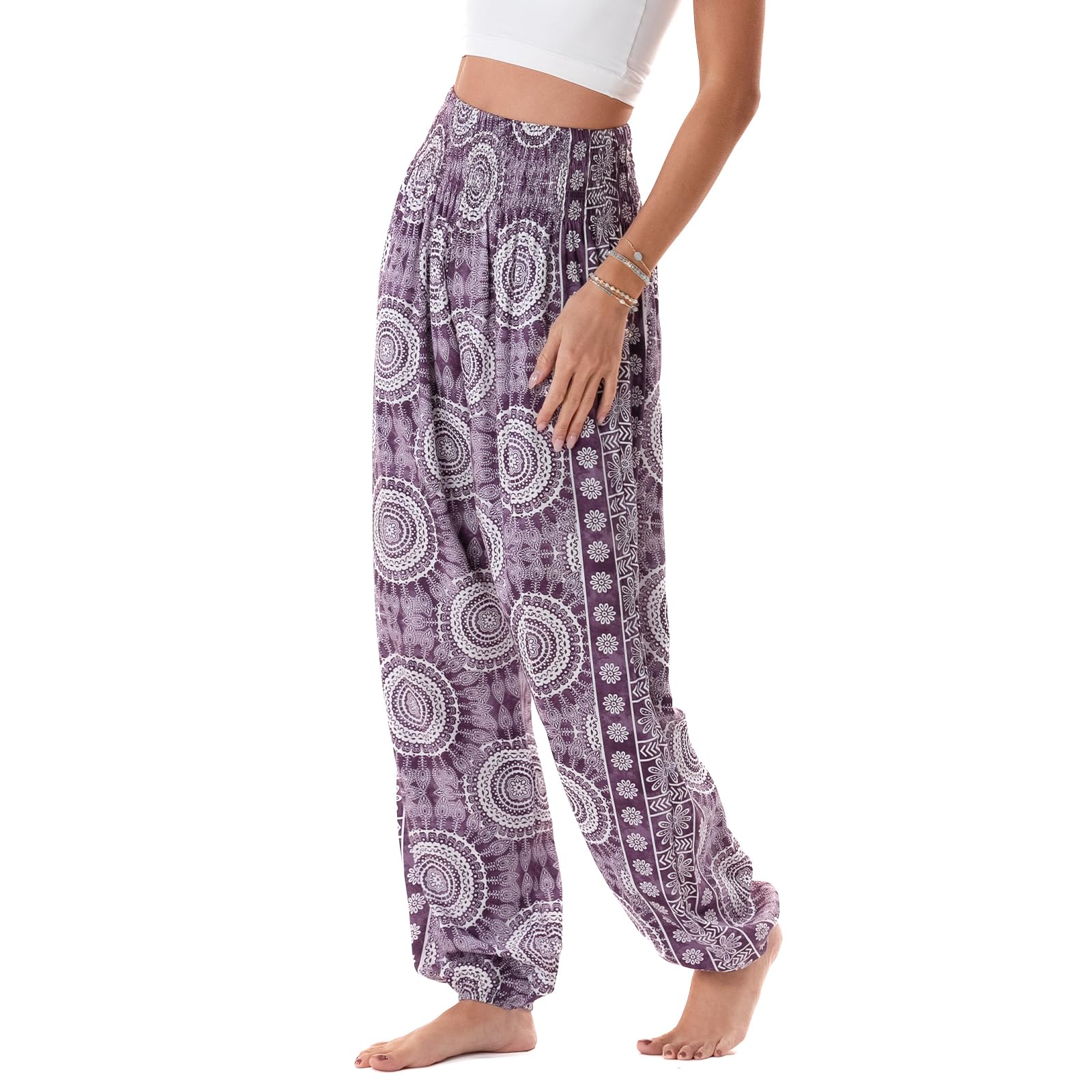 Lotus and Luna Women's Harem Pants Thai Pants for Beach &amp; Lounge High Waisted Flowy Boho Pants Genie Pants Yoga Pants