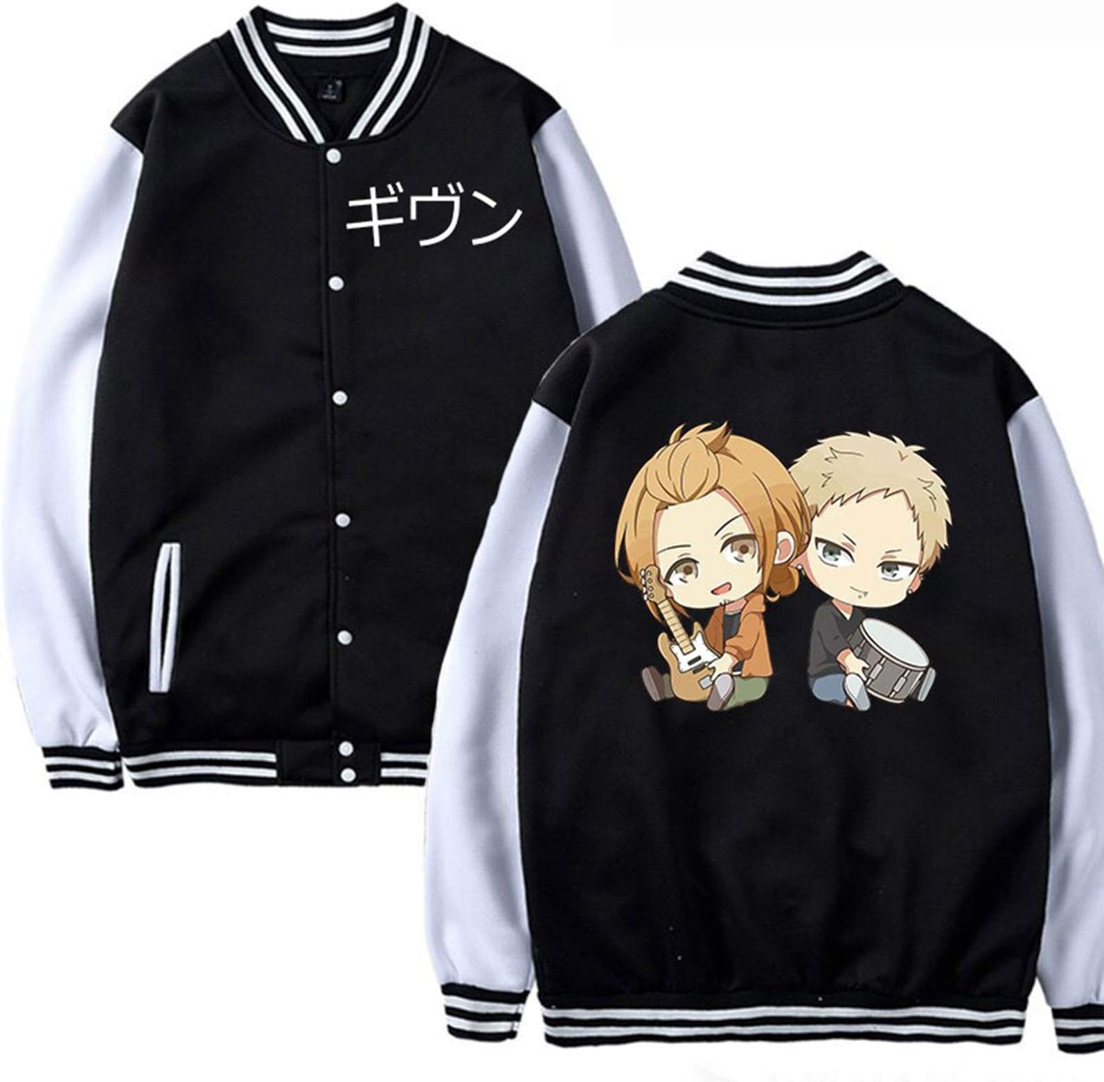 CAFINI Japanese Given Cartoon Print Unisex Jacket Anime Yaoi Baseball Jacket Student Youth Kpop Fashion Streetwear Sweatshirt Black(XS-4XL)