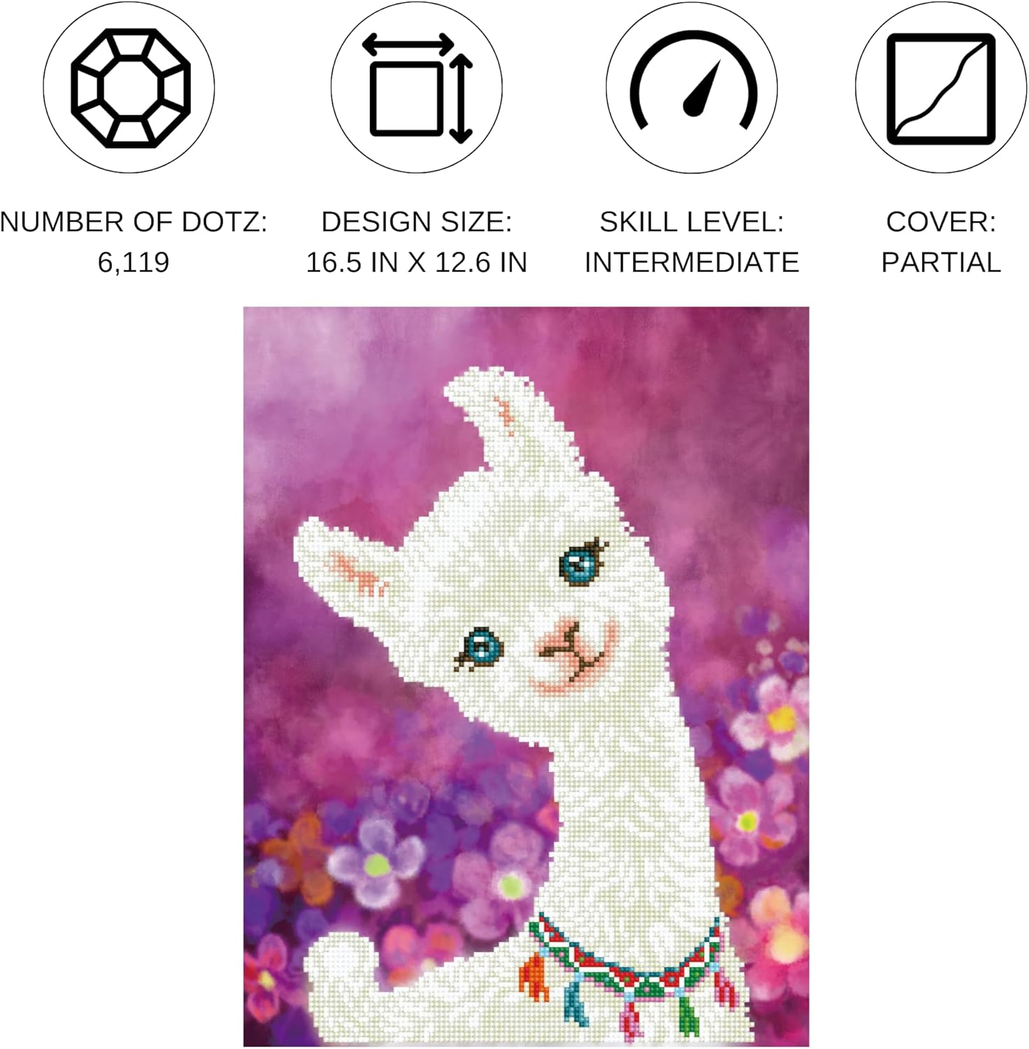 DIAMOND DOTZ Lulu Llama Diamond Painting Kits for Adults - Diamond Art Kits a Relaxing Creative Craft Kit with Dotz Gems 16.5x12.6