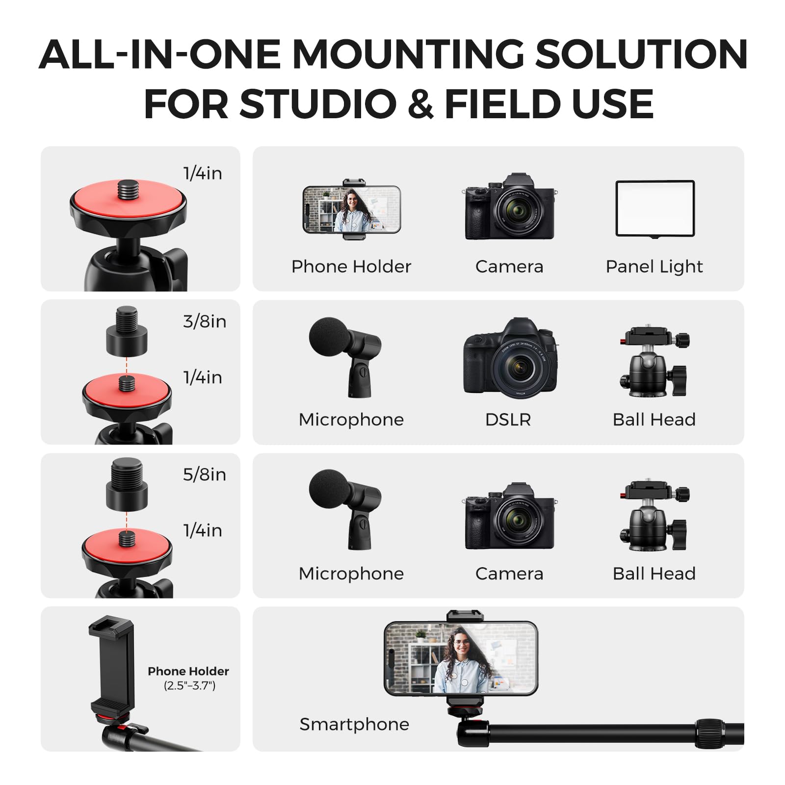 NearStream Kamera Tischhalterung mit Overhead Kamera Montagearm und 1/4" Kugelkopf für Video Aufnahmen,DSLR-Kamera, Webcam, Ringleuchte und Smartphone,Webcam Ständer ST40