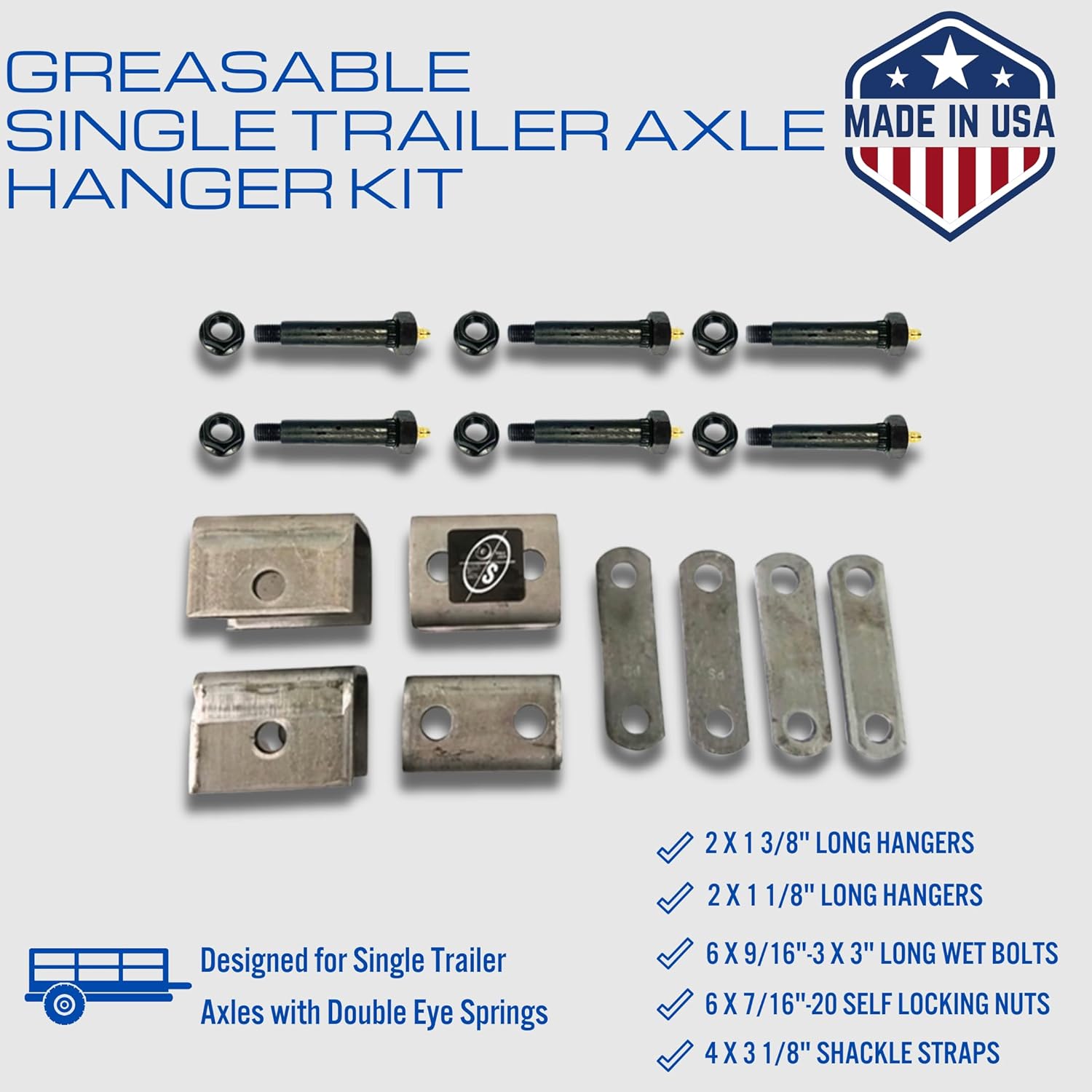 SOUTHWEST WHEEL USA Made Greaseable Heavy Duty 3,500 lbs. Trailer Axle Suspension Kit Incl. Leaf Springs, Hanger & U-Bolt kit