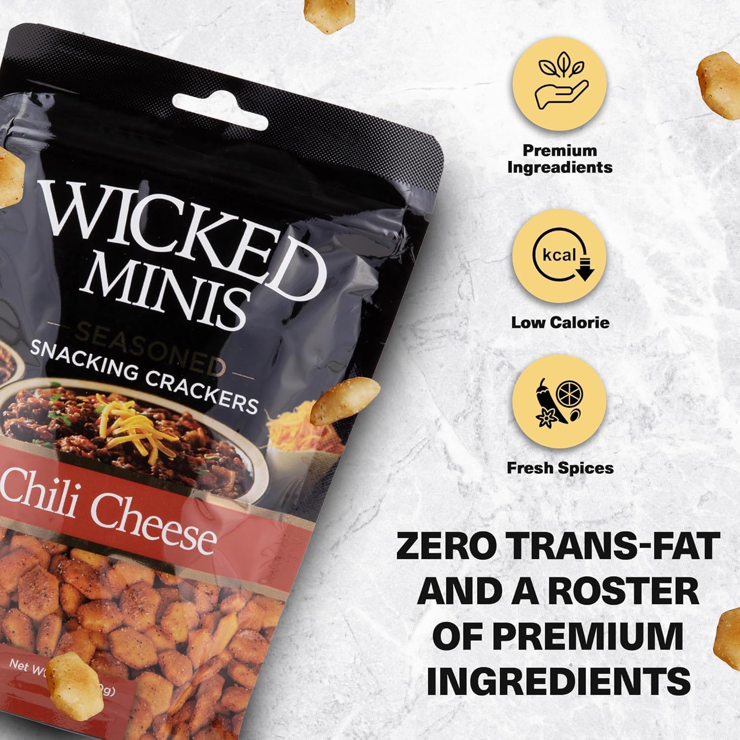 Wicked Minis Soup & Oyster Crackers - Saltine & Salted Flavored Mini Puffed Soup, Savory Snacking Mix, Seasoned Croutons Salad Toppers, Crackers for Chili 6oz (Chili Cheese, Pack of 12)