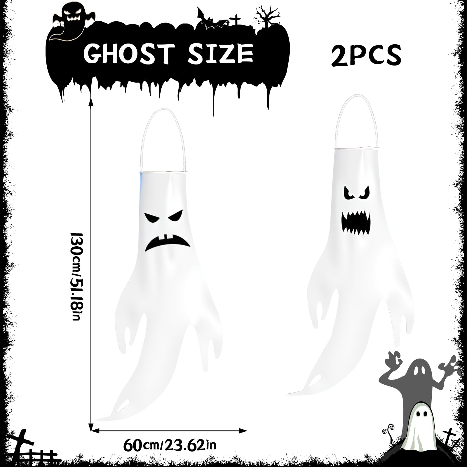 Halloween Fantasmi Windsock con LED, Appendere Fantasma Manica a Vento, Decorazione 2 Pezzi