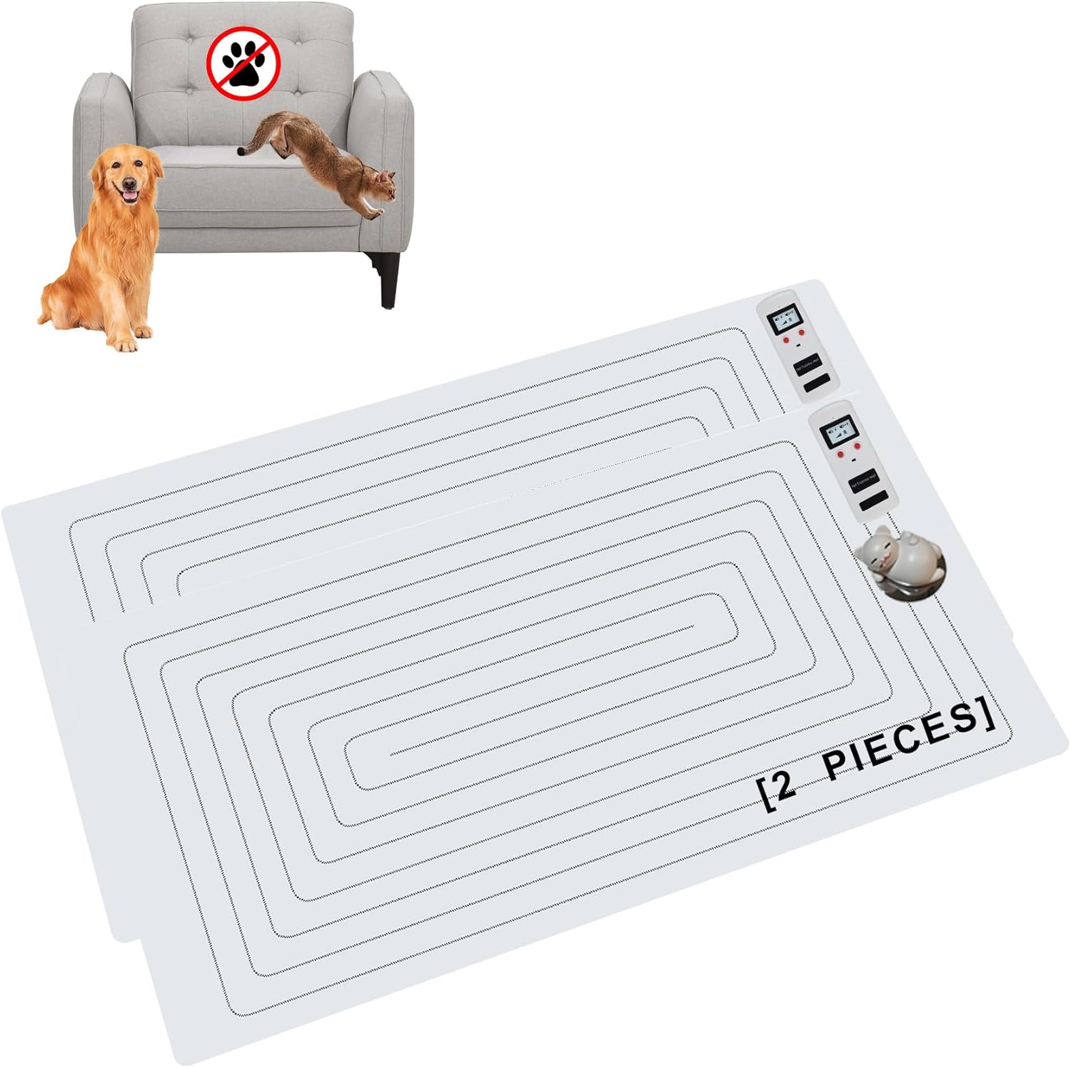 Scat Pet Shock Mat 2 Pieces in Different Size, Shock Pads for Dogs and Cats Training Indoor, Electric Repellent Mat Keeps Pets Off Couch, Sofa, Countertop, 3 Modes (30"x16" 2 Pieces with Tester)