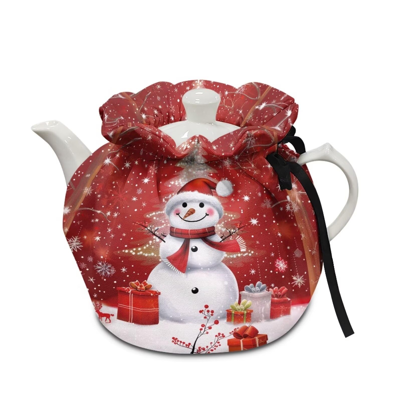 Christmas Snowmen Red Tea Cosy for Teapots Washable Heat Preservation Tea Pot Dust Cover Tea Kettle Quilt for Home Kitchen Decorative Accessories
