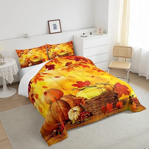 Miniatura 3 de Erosebridal Edredón de Halloween, edredón de otoño con hojas de plumón para dormitorio, decoración de sala de estar, juego de ropa de cama