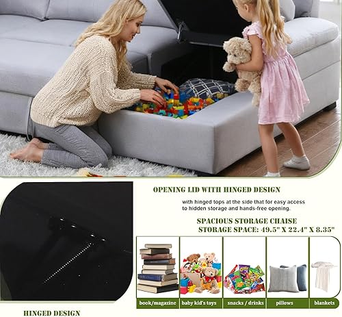 Miniatura 26 de asunflower Sofá cama modular modular con cama extraíble, sofá cama de 6 plazas, sofá cama con almacenamiento en forma de U, sofá cama para sala de