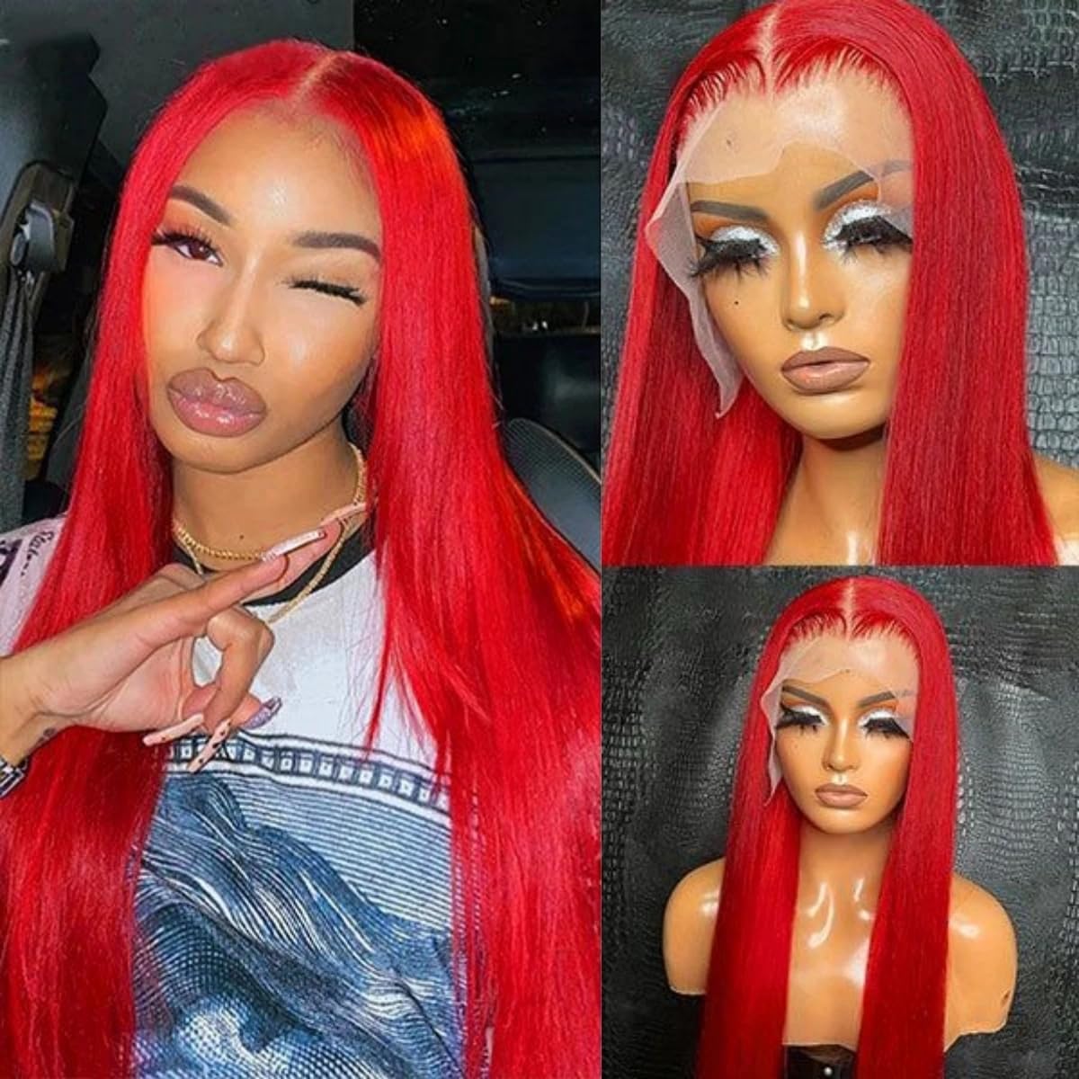 ORIGEN Red Lace Front Wigs with Baby Hair for Black Women Human Hair Pre Plucked Straight Colored 13x4 Lace Frontal Glueless Wig 24 Inch 180% Density