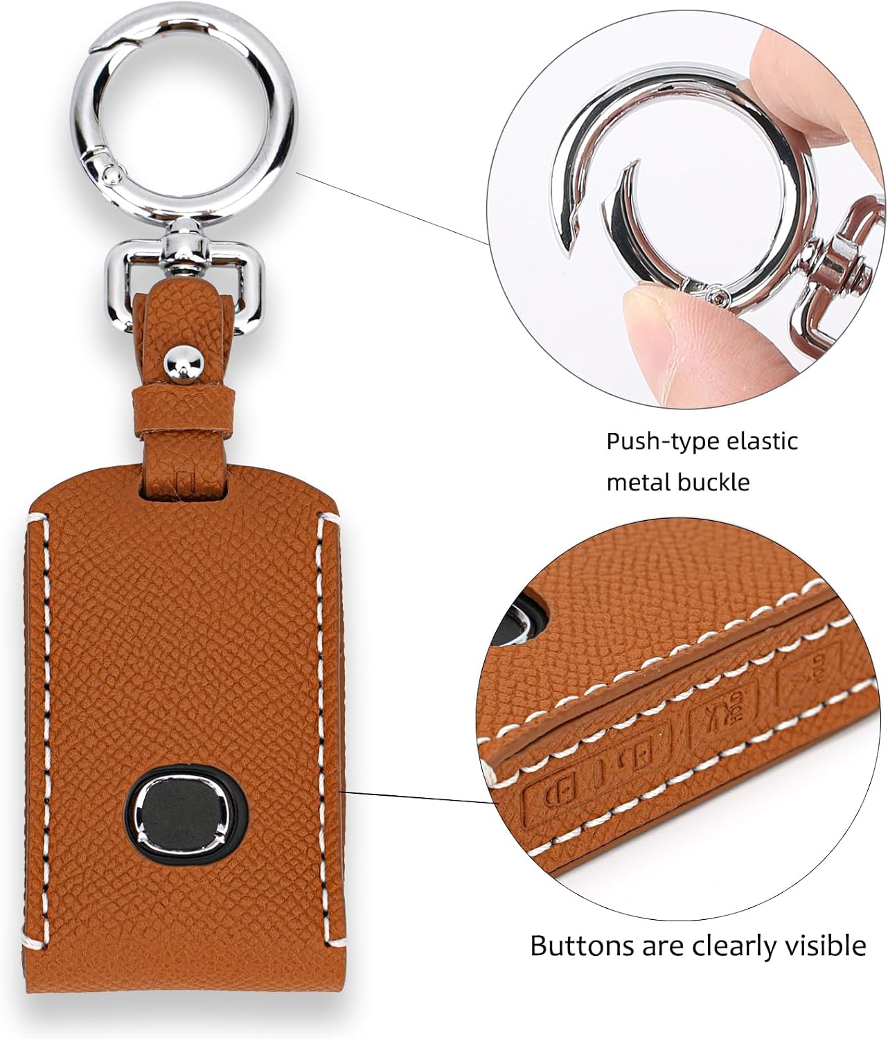 Genuine Leather Remote Key Case Cover Protector Comaptible with Mazda 3, Mazda 6, CX-5, CX-50, CX-3, CX-30, CX-9, CX-90, CX-70, 4-Button (Brown)