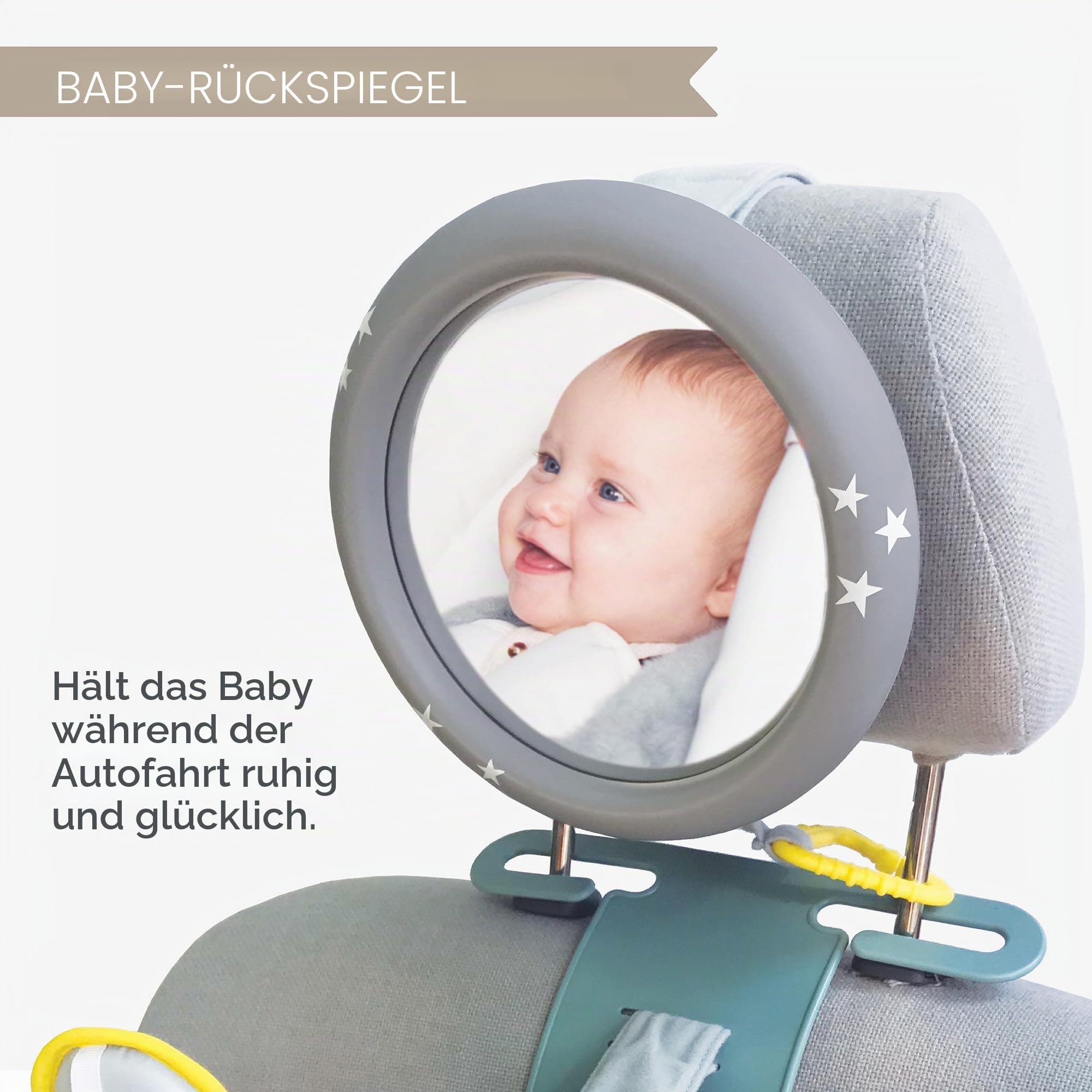 Koala In-Car Play Center Eltern- und Babyreisebegleiter. Car Activity Center mit Spiegel, um das Baby ab 0 Monaten vom Fahrersitz aus zu beobachten von Taf Toys 12485, grau