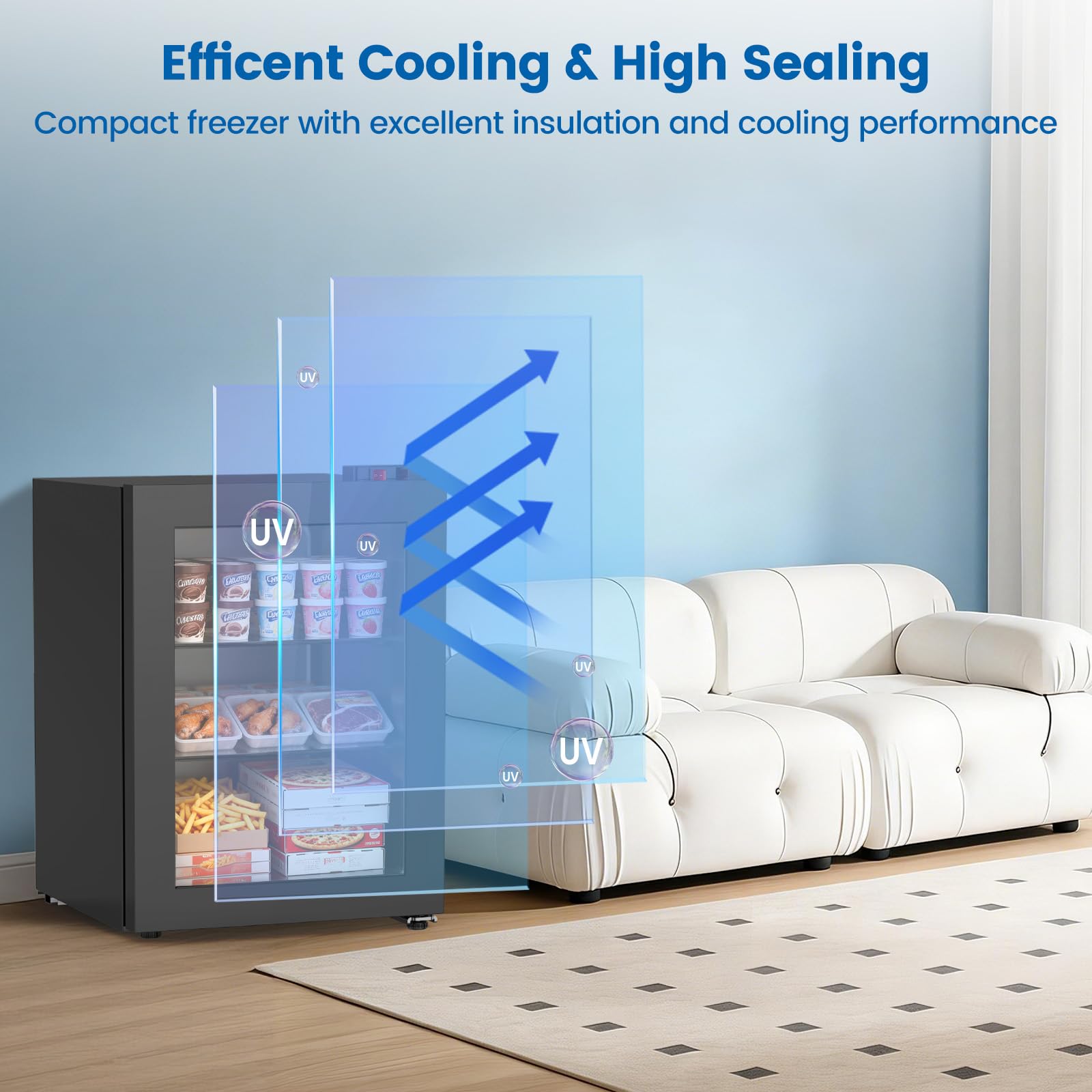 Kndko 2.4 Cu Ft Mini Freezer With Display Glass Door, 7 Adjustable Temperature Settings -10°F To -18°F, Upright Small Freezer With Removable Shelves Perfect For Ice Cream on Fridge.com - View 3