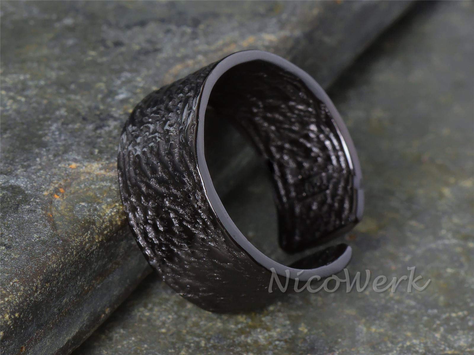 NicoWerk Anillo de plata para mujer de plata de ley 925, ancho, sencillo, estrecho, negro, con estructura ajustable, abierto, SRI621