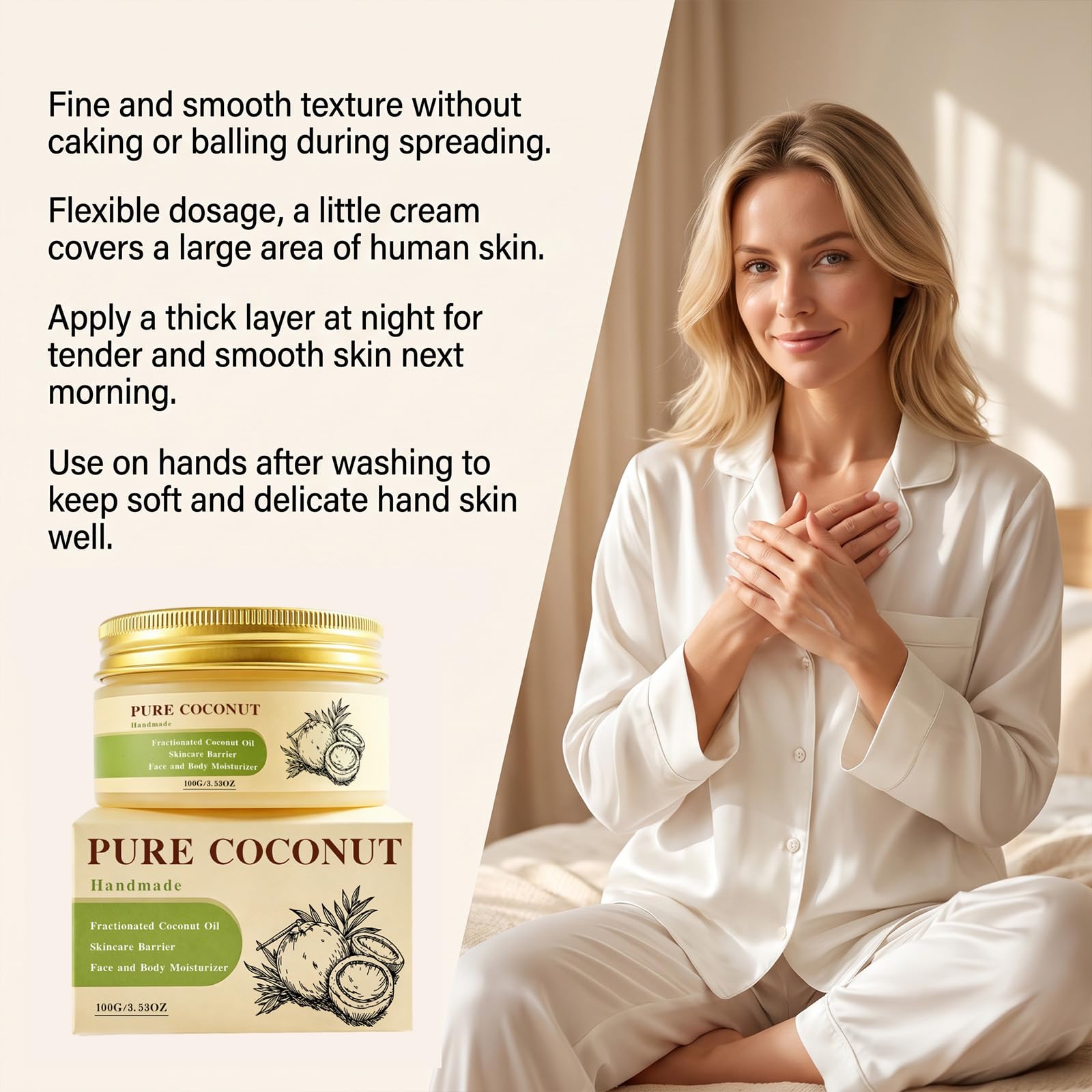 Crème à l'huile de noix de coco fractionnée pure, hydratant fait à la main pour le visage et le corps, soin de la barrière cutanée pour les peaux sèches, crème de noix de coco nourrissante (9PCS)