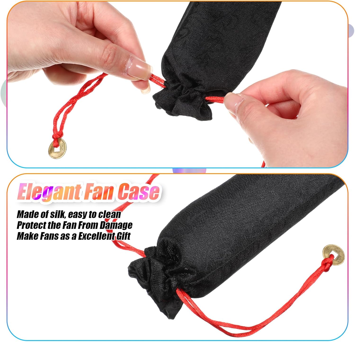 Maitys Large Rave Fan Folding Handheld Fans 13'' Clap Fans for Line Dancing Clack Fan Holographic Festival Accessory for Martial Art Gift Performance, Includes 2 Pouch