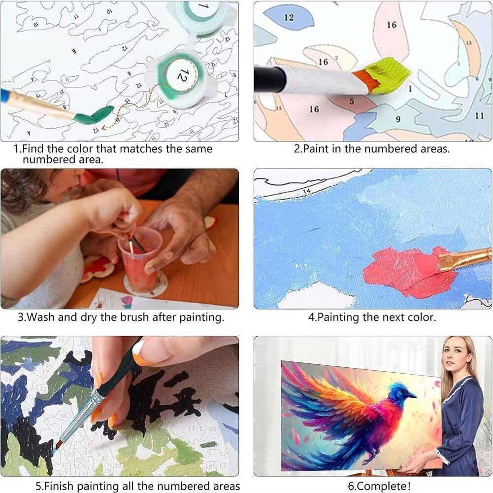 Malen-nach-Zahlen-Set „Vogel“ – 40x50 Cm Leinwand, Acrylfarben & Pinsel, Für Erwachsene, Kinder, Anfänger