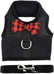 Arnês de coelho com correia ajustável de malha macia colete para coelho gatinho guinéu porco ratoWontee S preto