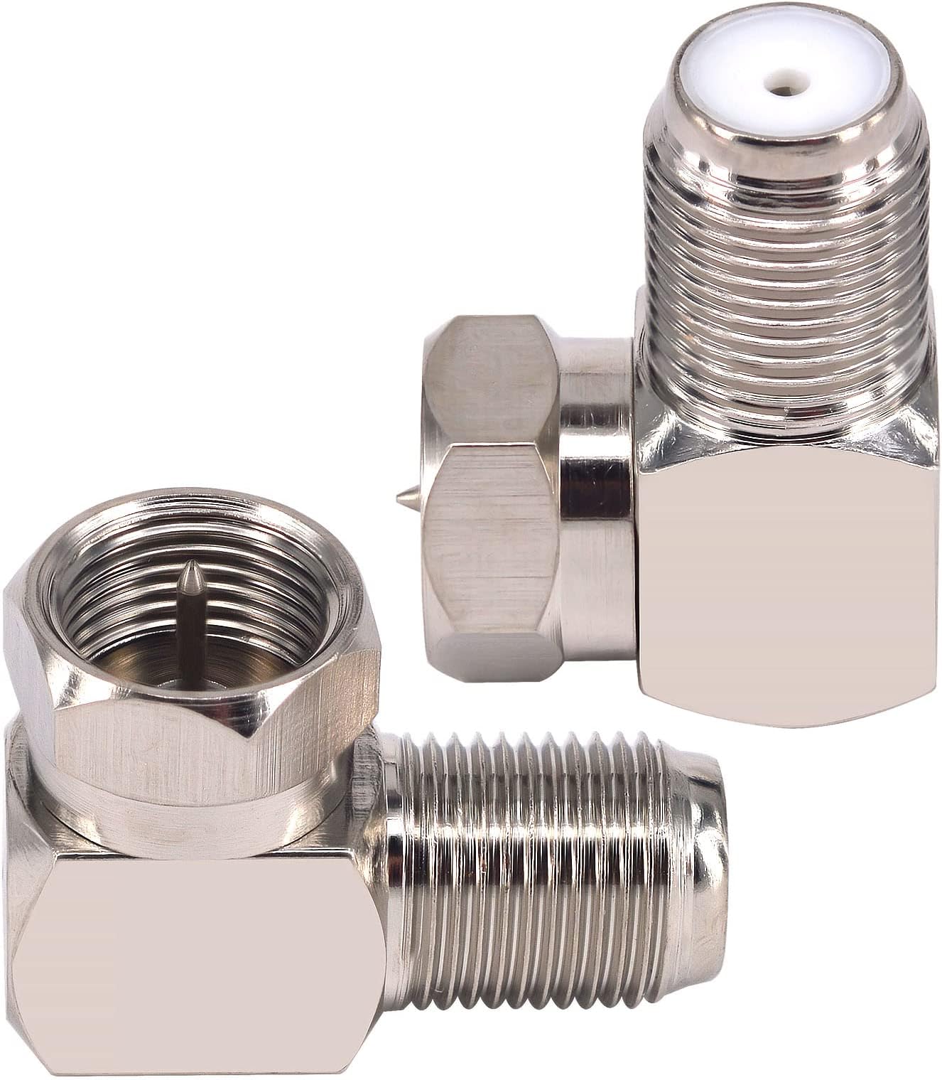 Kaunosta Right Angle TV Aerial F Plug Satellite SKY Virgin Connectors Female to Male TV Aerial Coaxial Coupler 90 Degree Adapter -2Pack