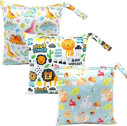 3 Wet Bag Per Pannolini Lavabili - Impermeabili, Riutilizzabili, Con Appendino (Fiore Giallo) - Foto 4