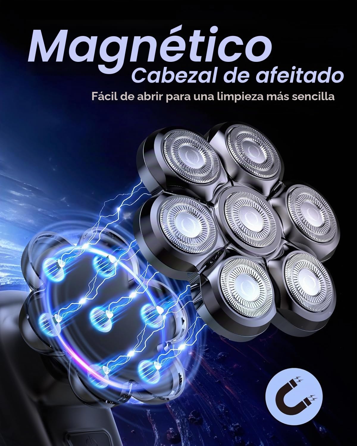 Afeitadora Cabeza Hombre, 2 Modos Magnético 7D Afeitadora Cabeza Barba, Maquina Afeitar Cabeza para Hombre Magnético, IPX7 Impermeable, para Uso en Seco y Húmedo, con Pantalla LED, USB-C Recargable