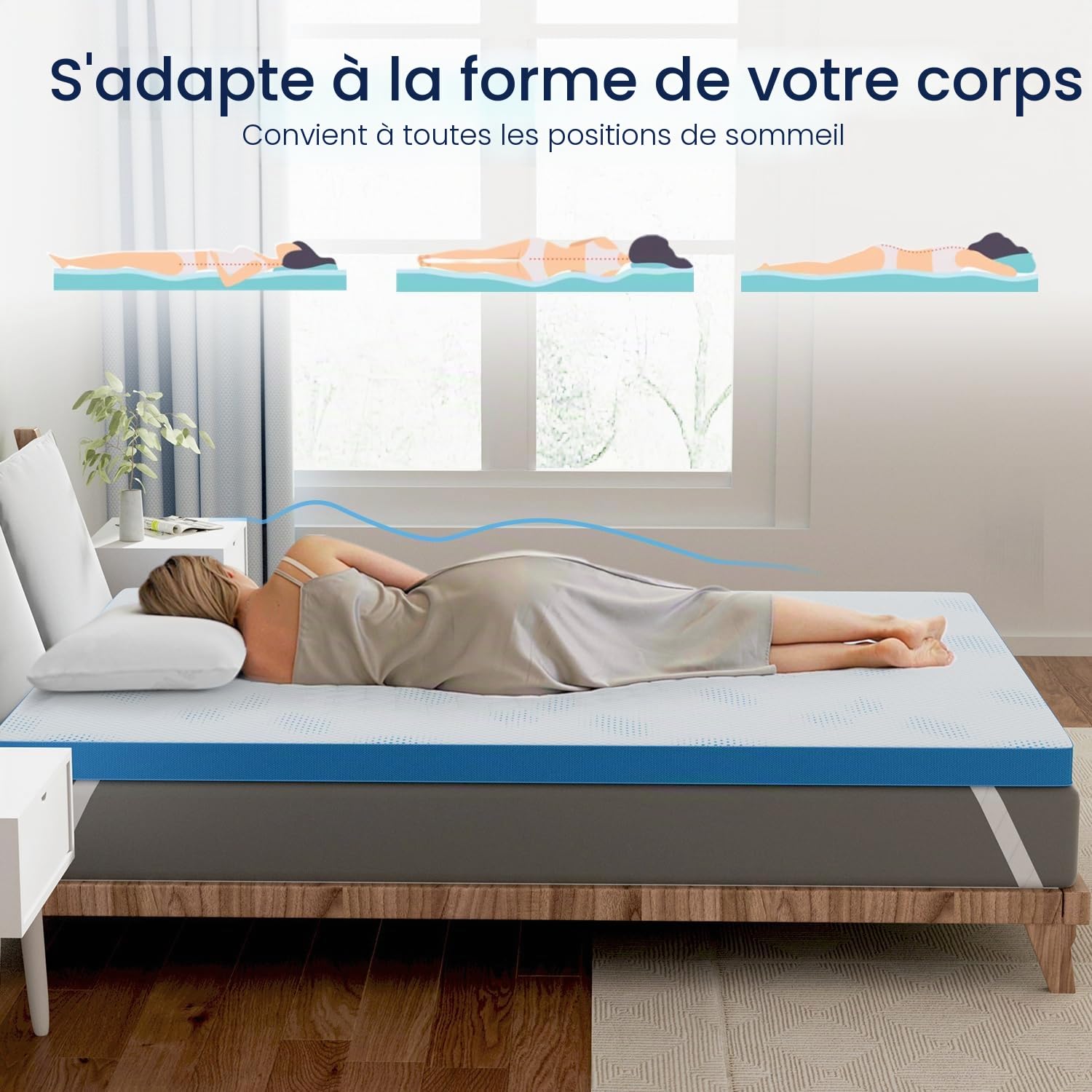 BedStory Surmatelas en gel 200 x 200 cm - Hauteur 10 cm - Surmatelas en mousse gel - H3 et H4 - En noyau de mousse froide - Pour lit, lit à sommier tapissier, canapé-lit, caravane - Certifié Öko-TEX®