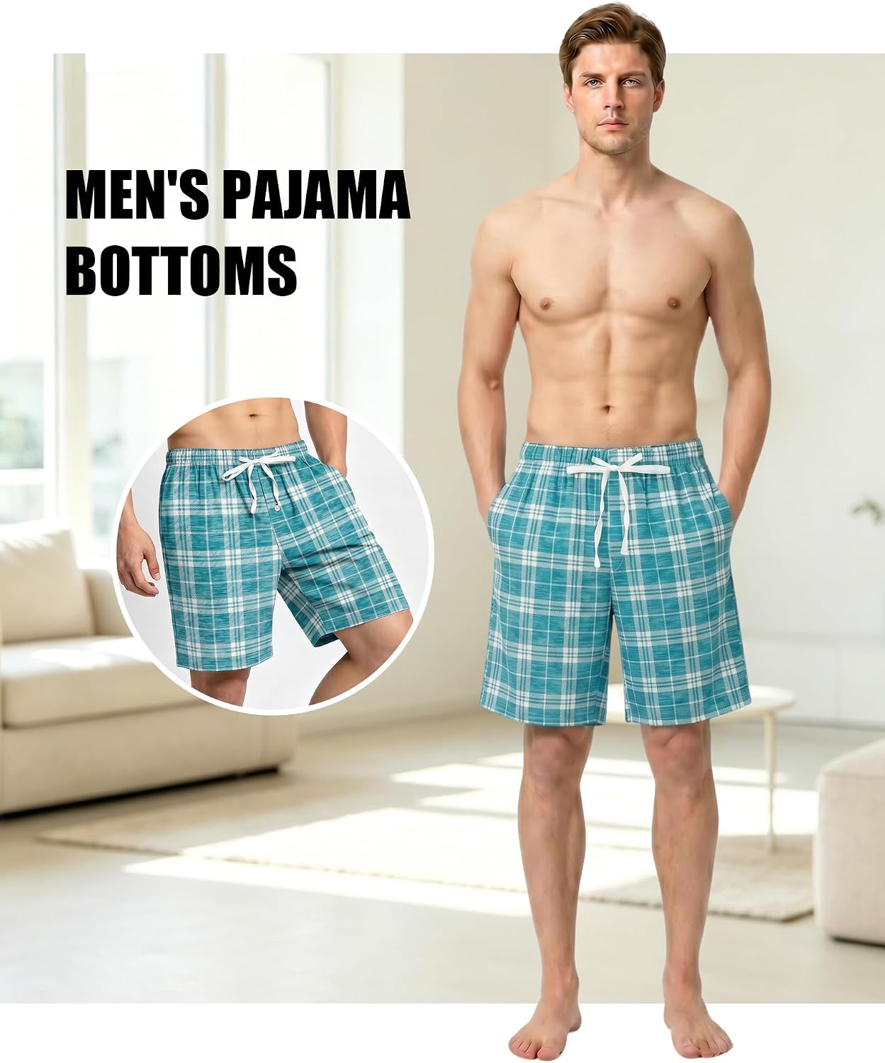MyFav Men's Plaid Pajama Shorts 3-Pack Sleepwear Shorts with Pockets Lounge Summer Comfy Pj Bottom
