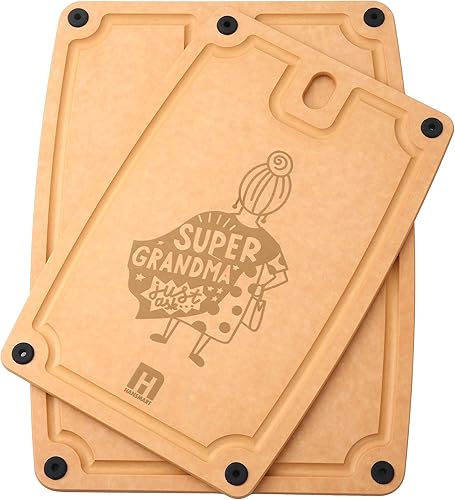 Tabla de cortar reversible ecológica compuesta mediana y grande con asas, abuela