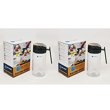 LDG WARE Oil and Vinegar Storage Glass Bottle Dispenser Airtight and Leak Proof Design and Crystal Clear Glass Bottle Cruet Seasoning Set for Kitchen (Pack of 2, Auto Lid Oil Jug 500ml)