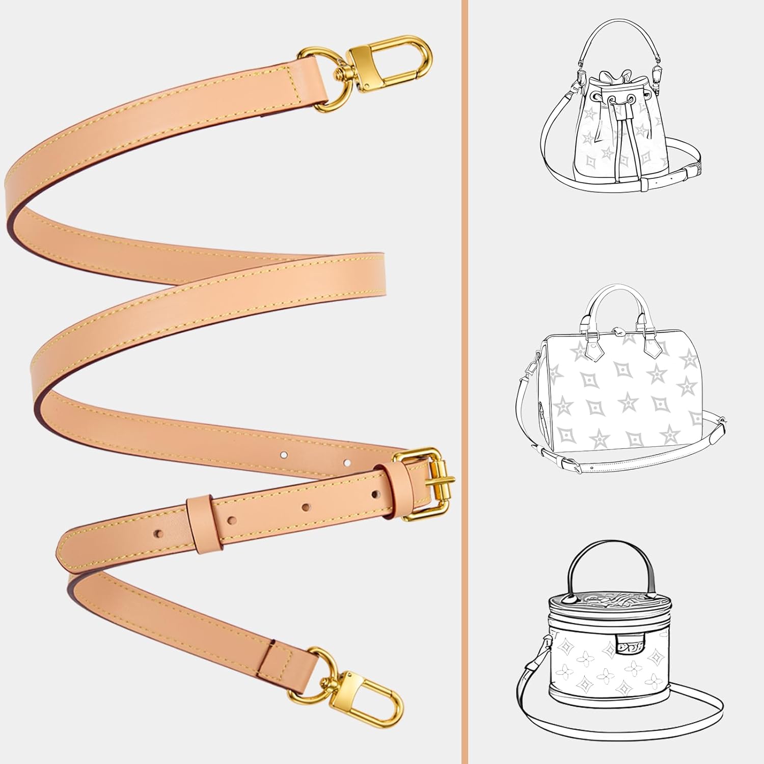 Genuine Vachetta Leather Crossbody Strap | Adjustable Replacement Shoulder Strap for Handbags, Purses & Clutches