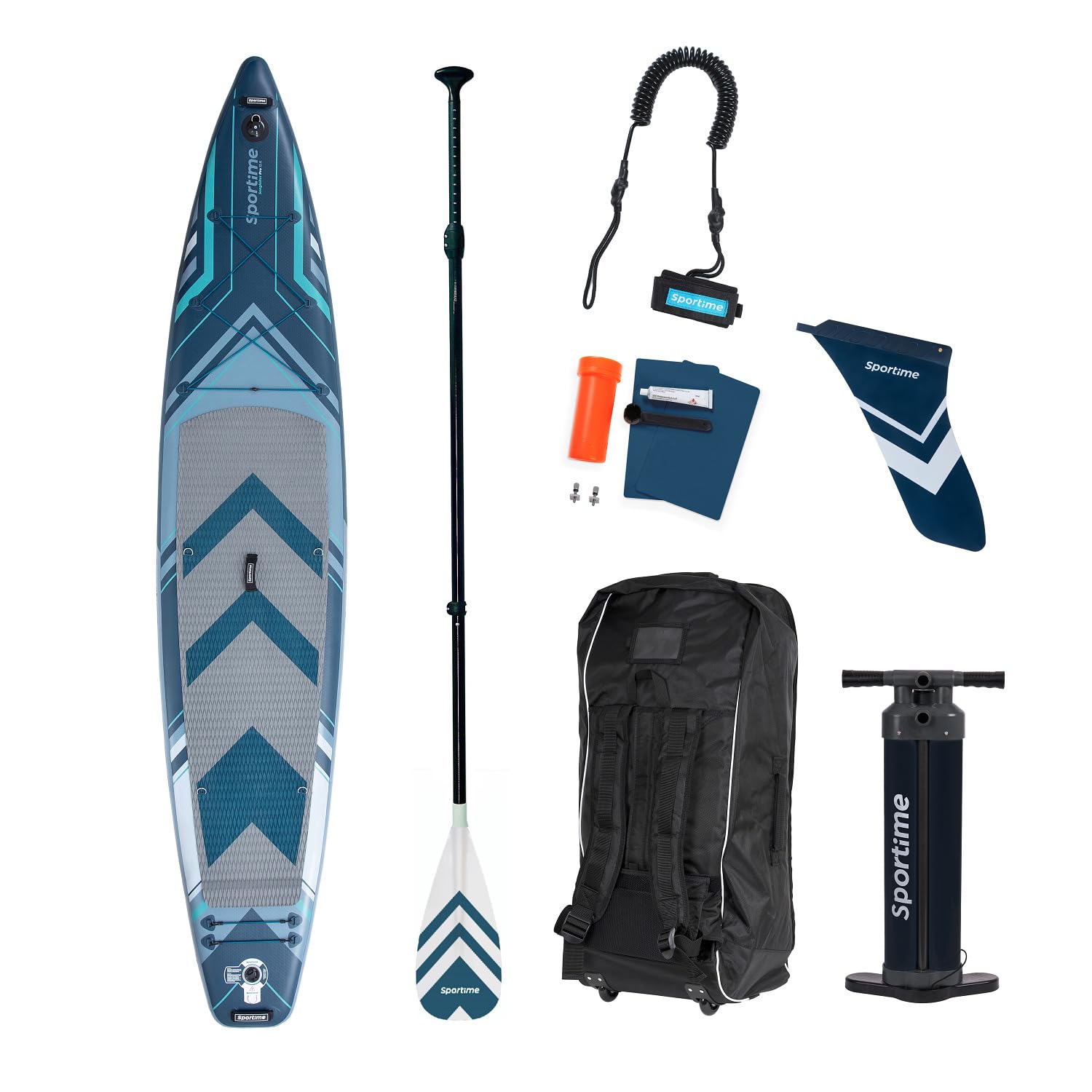 Sportime Stand Up Paddling Board | Seegleiter Pro Carbon-Set | 3-Fach verstärkte Rail | Board, Rucksack, Paddel, Pumpe, Finne, Leash, Reparatur-Set