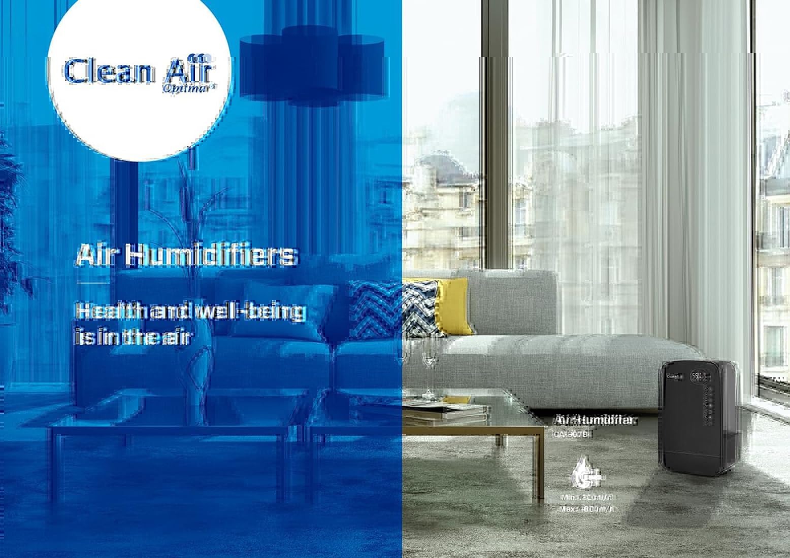 Luftbefeuchter mit Ionisator und Aromatherapie - Clean Air Optima CA-607B Smart - Befeuchtungsleistung max. 480 ml/h - Wassertankinhalt 5,5 Liter - Geeignet für Räume bis 65m²/160 m³ (Black)