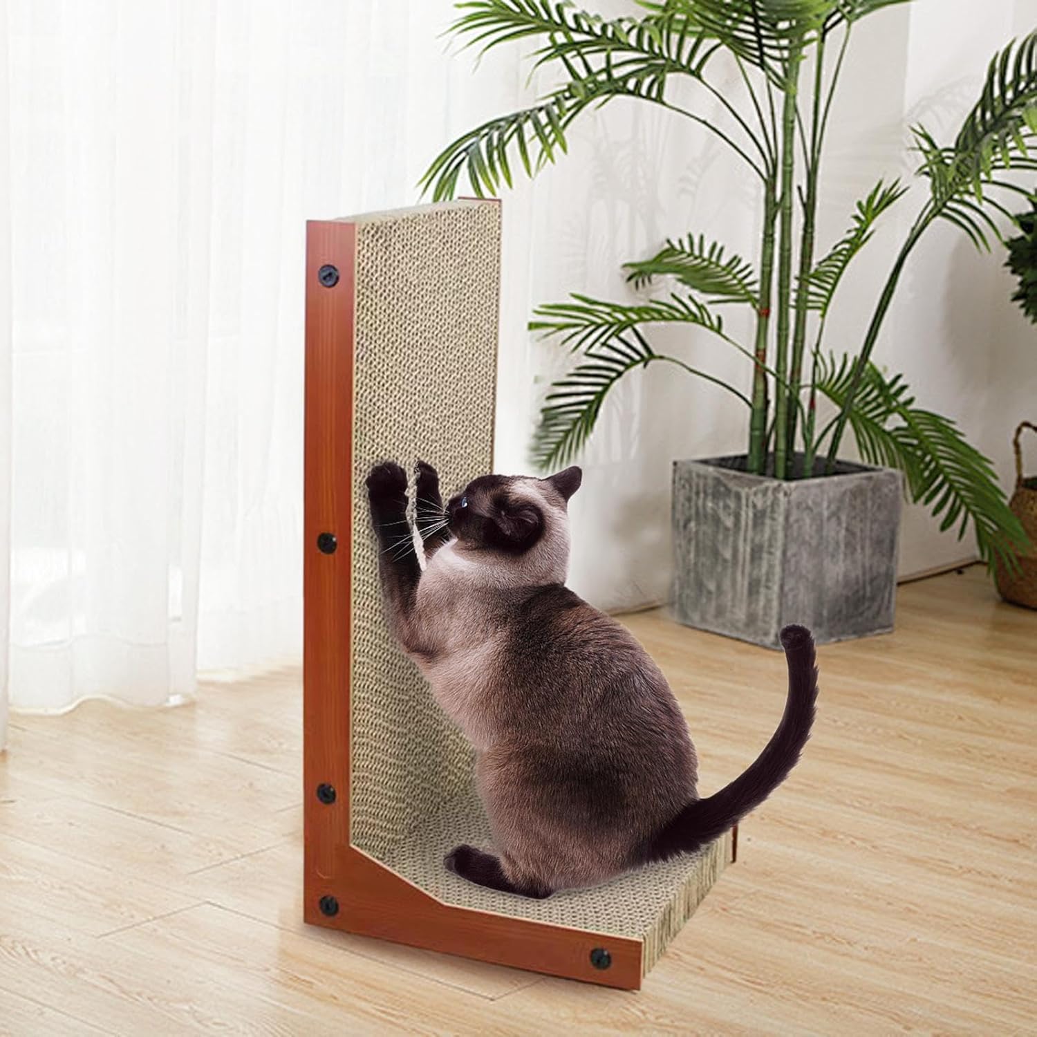 review Cardboard Cat Scratcher - Protecting Furniture Double Sided Pet Scratcher, Corrugated Cat L Shape Scratcher Pad | Pet Cats Corrugated Cardboard Scratcher for Balcony, Living Room, Bedroom, Study Room
