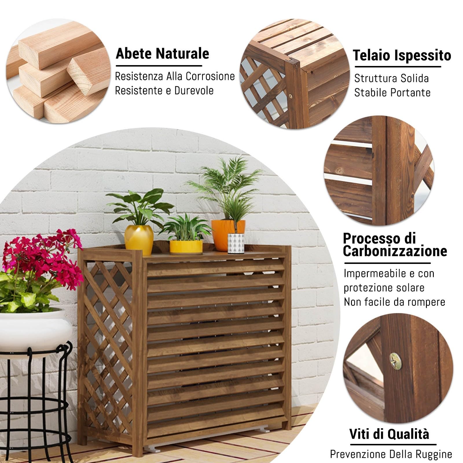 Klimaanlage Abdeckung Aus Holz 120x57x100cm - Sichtschutz Für Außengerät Mit Blumenregal