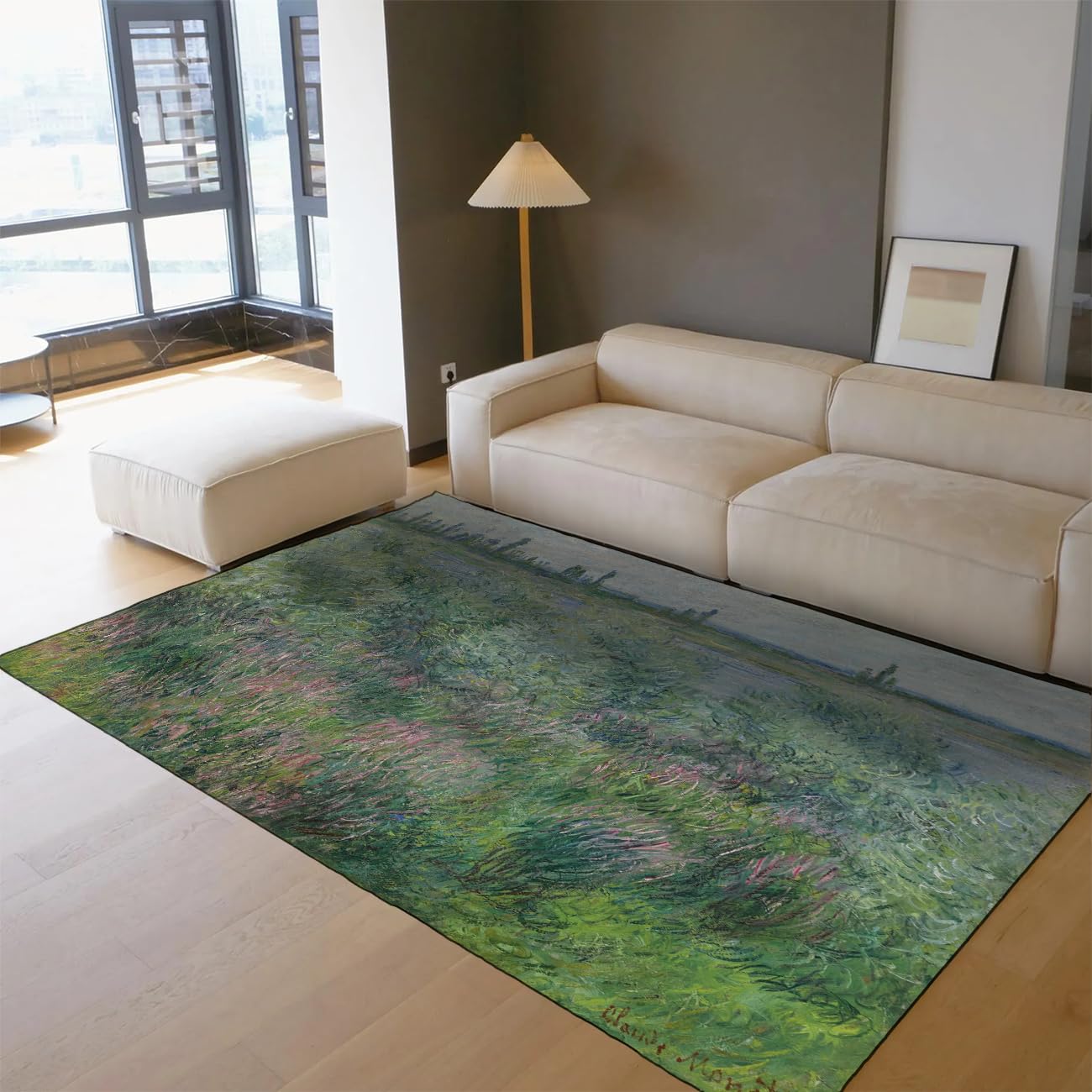 Green Blue Area Teppich 90x150 Wohnzimmerteppich maschinenwaschbar impressionistische Blumenteppiche für Schlafzimmer Esszimmer Küchenboden Tiefflor Salbei Smaragd Teppiche und