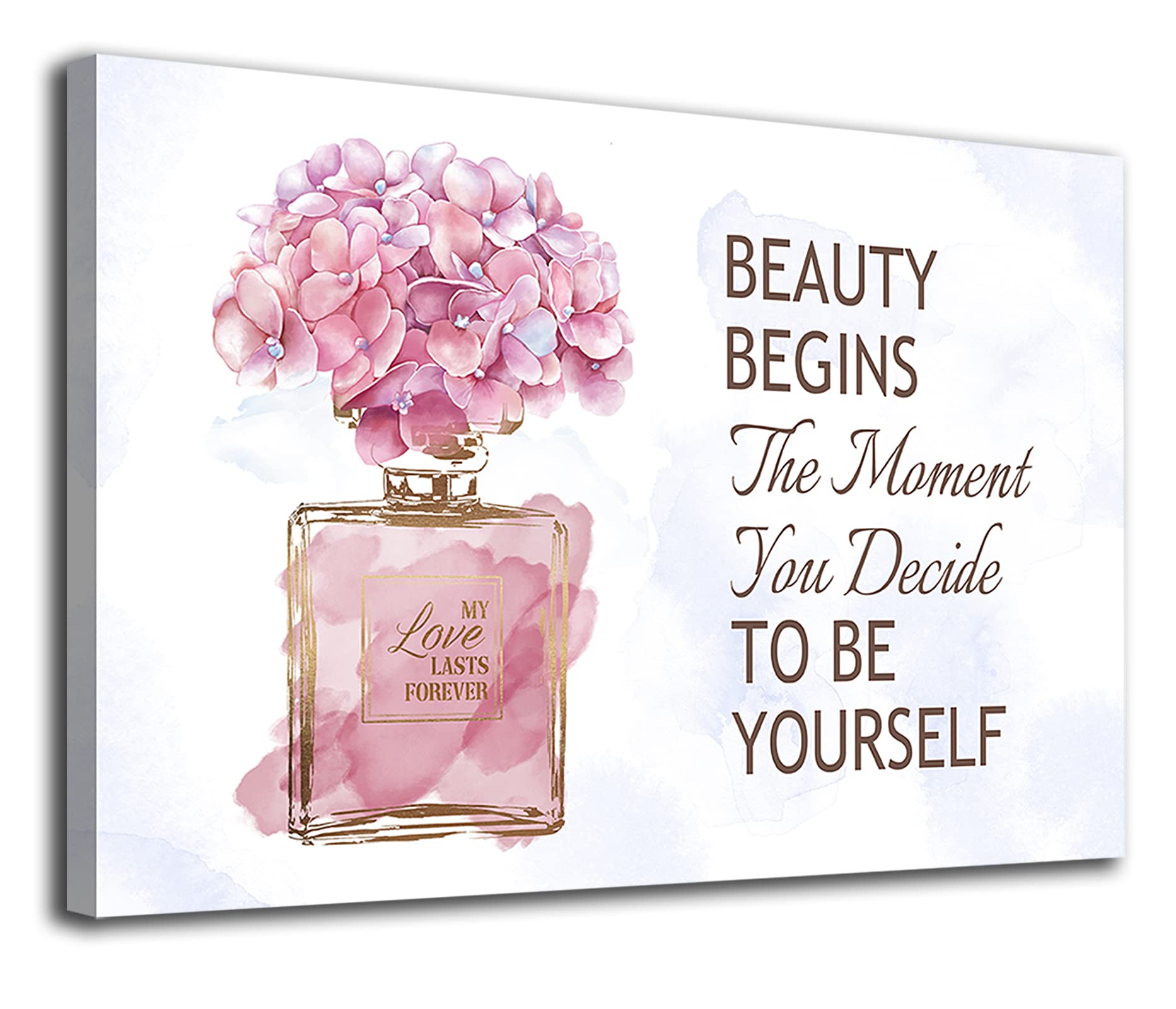 arteWOODS Fashioner Perfume Canvas Wall Art Gold Bottle Pink Flower Canvas Pictures Brown Inspirational Words Canvas Prints Motivational Quetos Wall Decor for Bathroom Bedroom Powder Room 16