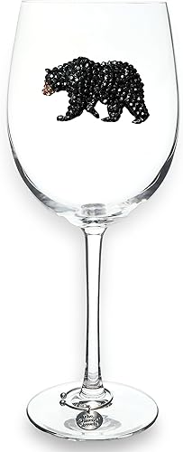 THE QUEENS' JEWELS Black Bear - Copa de vino con tallo con joyas, 21 onzas, regalo único para mujeres, cumpleaños, lindo, divertido, sin pintar,