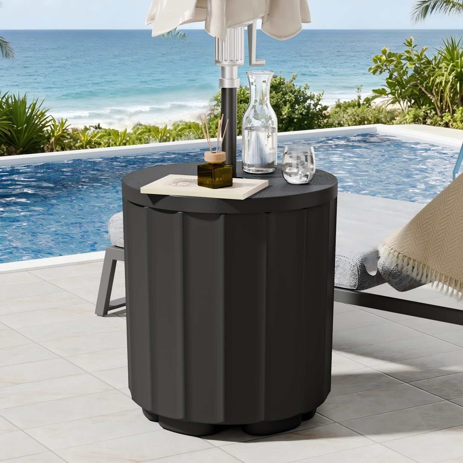 Photo 1 of Diyfire Patio Umbrella Stand with Hole, 2-in-1 Umbrella Base Table, Black
