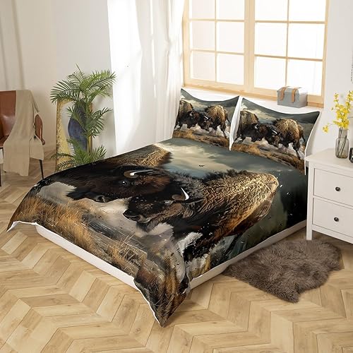 Miniatura 2 de Erosebridal Bison - Juego de funda de edredón tamaño individual, juego de ropa de cama de búfalo de búfalo de vida silvestre occidental de 2 piezas,