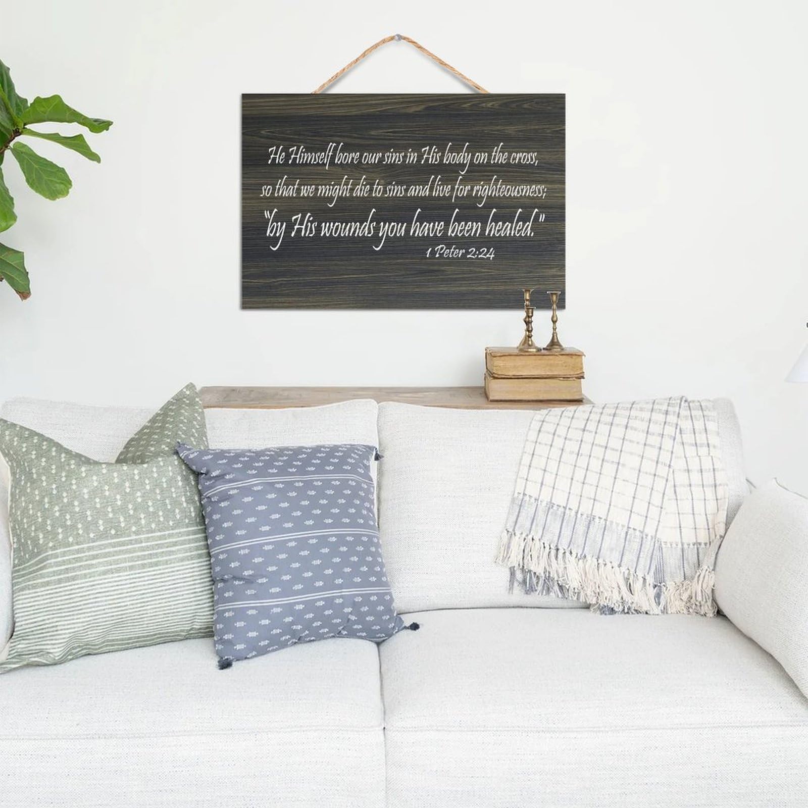 1 Peter 2:24 He Himself Bore Our Sins in His Body on The Cross,So That We Might Die to Sins And Liv Wooden Wall Sign 8x12 Bible Wood Sign Rustic Wall Plaques for Door Living Room Christmas Decor - Image 3