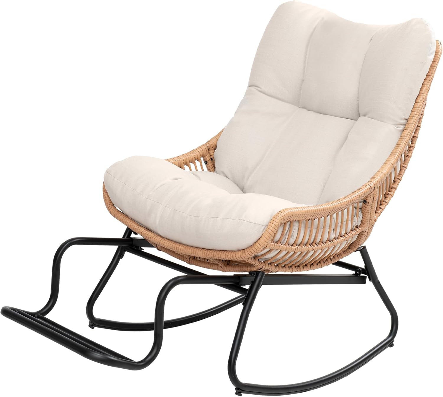 Outdoor Papasan Rocking Chair with Adjustable Footrest, Comfy Outdoor Lounge Chairs Heavy Duty Oversized Rocking Egg Chair Perfect for Patio Deck Garden and Indoor Use