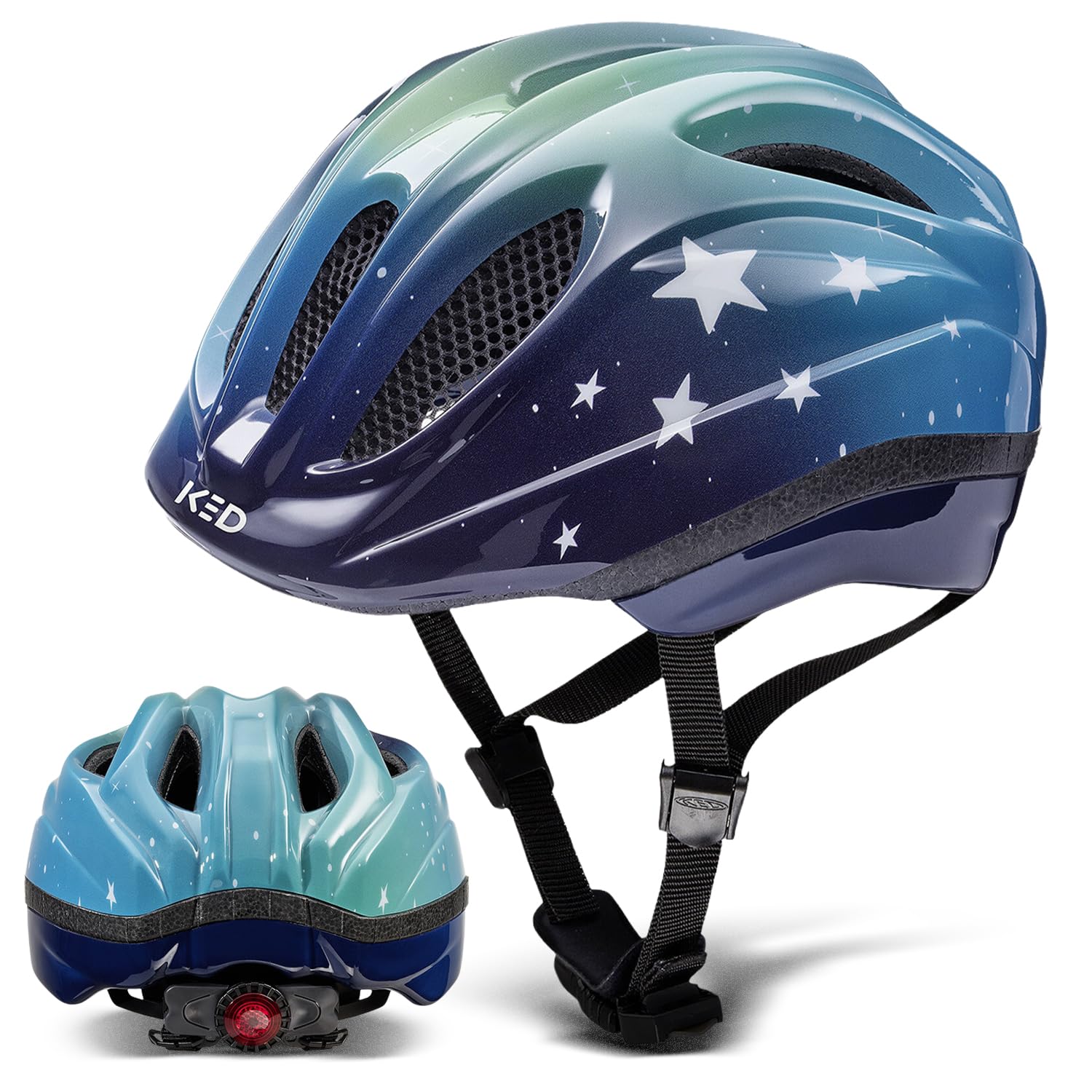 KED Meggy II Trend | Kids Bike Helmet with maxSHELL®, QUICKSAFE® System & LED Rear Light | Boys & Girls Kids Helmet for Cycling & Skating | Lightweight with 8 Vents & Insect Net | Made in Germany